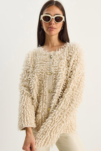 Kadın Oversize Saçaklı Triko Hırka 9062 60283750 - Bej HIRKA modelleri