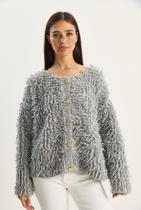 Kadın Oversize Saçaklı Triko Hırka 9062 60283750 - Gri HIRKA modelleri