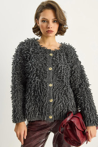 Kadın Oversize Saçaklı Triko Hırka 9062 60283750 - Antrasit HIRKA modelleri