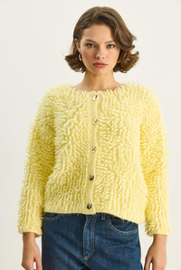 Kadın Oversize Saçaklı Triko Hırka 9062 60283750 - Sarı HIRKA modelleri