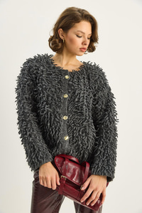 Kadın Oversize Saçaklı Triko Hırka 9062 60283750 - Antrasit HIRKA modelleri