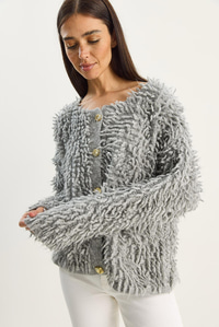Kadın Oversize Saçaklı Triko Hırka 9062 60283750 - Gri HIRKA modelleri