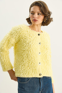 Kadın Oversize Saçaklı Triko Hırka 9062 60283750 - Sarı HIRKA modelleri