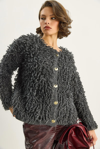 Kadın Oversize Saçaklı Triko Hırka 9062 60283750 - Antrasit HIRKA modelleri