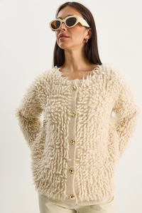 Kadın Oversize Saçaklı Triko Hırka 9062 60283750 - Bej HIRKA modelleri