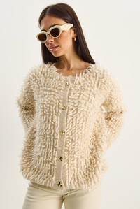 Kadın Oversize Saçaklı Triko Hırka 9062 60283750 - Bej HIRKA modelleri
