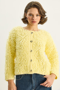 Kadın Oversize Saçaklı Triko Hırka 9062 60283750 - Sarı HIRKA modelleri