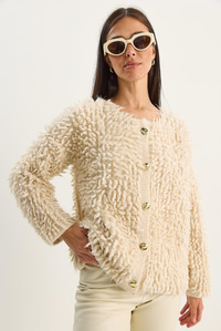 Kadın Oversize Saçaklı Triko Hırka 9062 60283750 - Bej HIRKA modelleri
