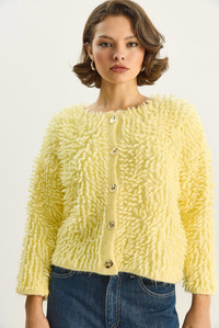 Kadın Oversize Saçaklı Triko Hırka 9062 60283750 - Sarı HIRKA modelleri