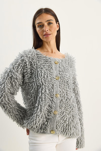 Kadın Oversize Saçaklı Triko Hırka 9062 60283750 - Gri HIRKA modelleri