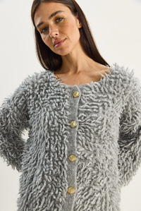 Kadın Oversize Saçaklı Triko Hırka 9062 60283750 - Gri HIRKA modelleri
