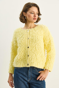 Kadın Oversize Saçaklı Triko Hırka 9062 60283750 - Sarı HIRKA modelleri