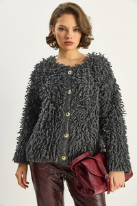 Kadın Oversize Saçaklı Triko Hırka 9062 60283750 - Antrasit HIRKA modelleri