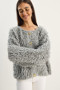 Kadın Oversize Saçaklı Triko Hırka 9062 60283750 - Gri HIRKA modelleri