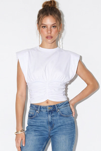 Kadın Pamuklu Bisiklet Yaka Drape Detaylı Vatkalı Sandy Bluz ÖB261053 60286432 - Beyaz BLUZ modelleri