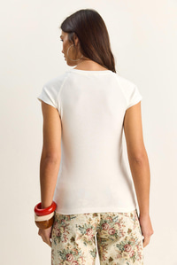 Kadın Pamuklu Kısa Kollu Ranglan T-Shirt 1091 60286102 - Beyaz T-SHİRT modelleri