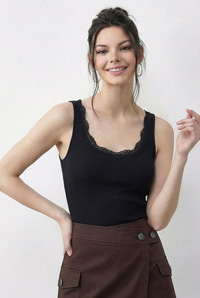 Kadın Pamuklu Slim Fit U Yaka Dantelli Atlet 1053 60286022 - Siyah ATLET modelleri
