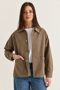 Kadın Paraşüt Kumaş Cep Detaylı Çıtçıtlı Arkası Yırtmaçlı Oversize Gömlek Ceket 7063 60286674 - Haki CEKET modelleri