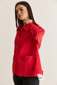 Kadın Paraşüt Kumaş Cep Detaylı Çıtçıtlı Arkası Yırtmaçlı Oversize Gömlek Ceket 7063 60286674 - Kırmızı CEKET modelleri