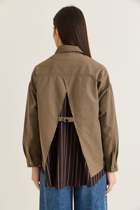 Kadın Paraşüt Kumaş Cep Detaylı Çıtçıtlı Arkası Yırtmaçlı Oversize Gömlek Ceket 7063 60286674 - Haki CEKET modelleri
