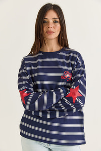 Kadın Paris Baskılı Çizgili Bisiklet Yaka Oversize Sweatshirt 2385 60286650 - Lacivert SWEATSHİRT modelleri