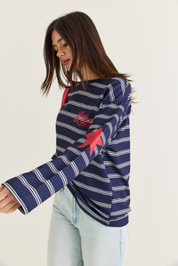 Kadın Paris Baskılı Çizgili Bisiklet Yaka Oversize Sweatshirt 2385 60286650 - Lacivert SWEATSHİRT modelleri