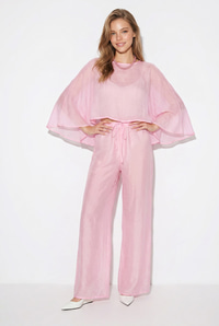 Kadın Pelerin Bluz Beli Lastikli Bağlamalı Bol Pantolonlu Plaj Takım 4152 60286385 - Pembe ALT - ÜST TAKIM modelleri