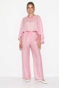 Kadın Pelerin Bluz Beli Lastikli Bağlamalı Bol Pantolonlu Plaj Takım 4152 60286385 - Pembe ALT - ÜST TAKIM modelleri