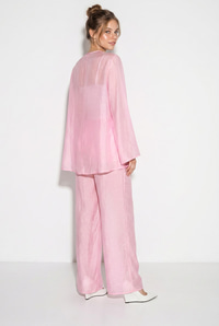 Kadın Pelerin Bluz Beli Lastikli Bağlamalı Bol Pantolonlu Plaj Takım 4152 60286385 - Pembe ALT - ÜST TAKIM modelleri