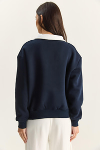 Kadın Polo Yaka Chicago Baskılı Üç İplik Şardonlu Sweatshirt 60601050 - Lacivert SWEATSHİRT modelleri