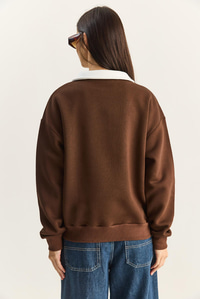 Kadın Polo Yaka Chicago Baskılı Üç İplik Şardonlu Sweatshirt 60601050 - Acı Kahve SWEATSHİRT modelleri