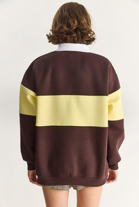 Kadın Polo Yaka Düğmeli California Yazılı Nakış Detaylı Oversize Kadın Sweatshirt 10009 60283563 - Kahverengi SWEATSHİRT modelleri