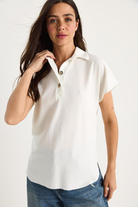 Kadın Polo Yaka Oval Etek Uçlu Rahat T-Shirt 4070 60283402 - Beyaz