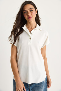 Kadın Polo Yaka Oval Etek Uçlu Rahat T-Shirt 4070 60283402 - Beyaz