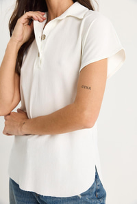Kadın Polo Yaka Oval Etek Uçlu Rahat T-Shirt 4070 60283402 - Beyaz