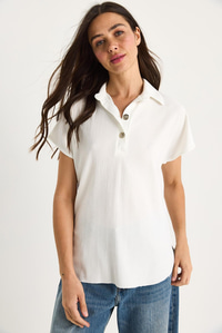 Kadın Polo Yaka Oval Etek Uçlu Rahat T-Shirt 4070 60283402 - Beyaz