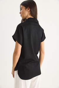 Kadın Polo Yaka Oval Etek Uçlu Rahat T-Shirt 4070 60283402 - Siyah