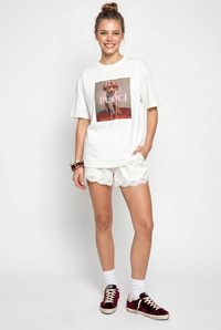 Kadın Poodle Baskılı %100 Pamuk Bisiklet Yaka Oversize Basic T-Shirt ÖT261064 60286255 - Beyaz T-SHİRT modelleri