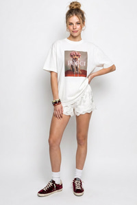 Kadın Poodle Baskılı %100 Pamuk Bisiklet Yaka Oversize Basic T-Shirt ÖT261064 60286255 - Beyaz T-SHİRT modelleri