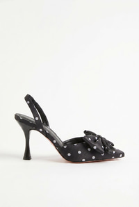 Kadın Puantiye Desenli Fiyonk Detaylı İnce Topuklu Slingback Stiletto 50021010 - Siyah AYAKKABI modelleri