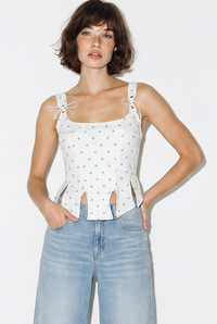 Kadın Puantiyeli İp Detaylı Korse Bluz 1111 60286337 - Beyaz-Mavi BLUZ modelleri