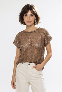 Kadın Pul Payet Detaylı File Oversize Bluz 4248 60286308 - Vizon BLUZ modelleri