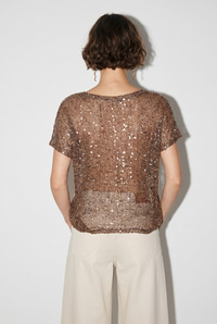 Kadın Pul Payet Detaylı File Oversize Bluz 4248 60286308 - Vizon BLUZ modelleri