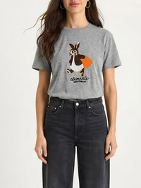 Kadın Rabbit Nakışlı İşlemeli Bisiklet Yaka Basic T-Shirt 7532 60283953 - Gri T-SHİRT modelleri