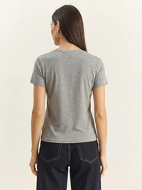 Kadın Rabbit Nakışlı İşlemeli Bisiklet Yaka Basic T-Shirt 7532 60283953 - Gri T-SHİRT modelleri