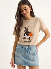 Kadın Rabbit Nakışlı İşlemeli Bisiklet Yaka Basic T-Shirt 7532 60283953 - Bej T-SHİRT modelleri