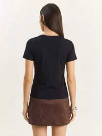 Kadın Rabbit Nakışlı İşlemeli Bisiklet Yaka Basic T-Shirt 7532 60283953 - Siyah T-SHİRT modelleri