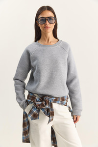 Kadın Reglan Kol Oversize Sweatshirt 60283859 - Gri Melanj SWEATSHİRT modelleri