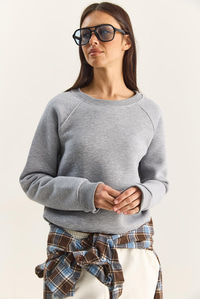 Kadın Reglan Kol Oversize Sweatshirt 60283859 - Gri Melanj SWEATSHİRT modelleri