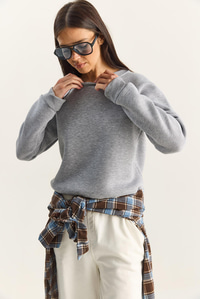 Kadın Reglan Kol Oversize Sweatshirt 60283859 - Gri Melanj SWEATSHİRT modelleri